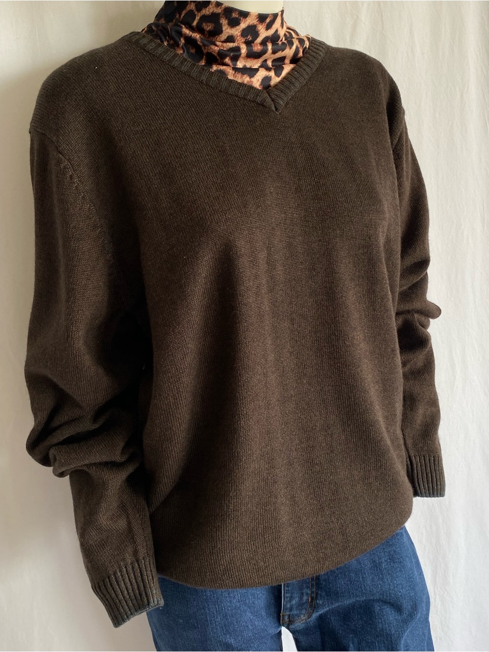 Joseph & Feiss 50% Merino Wool Blend V Neck Chocolate Brown Sweater XL